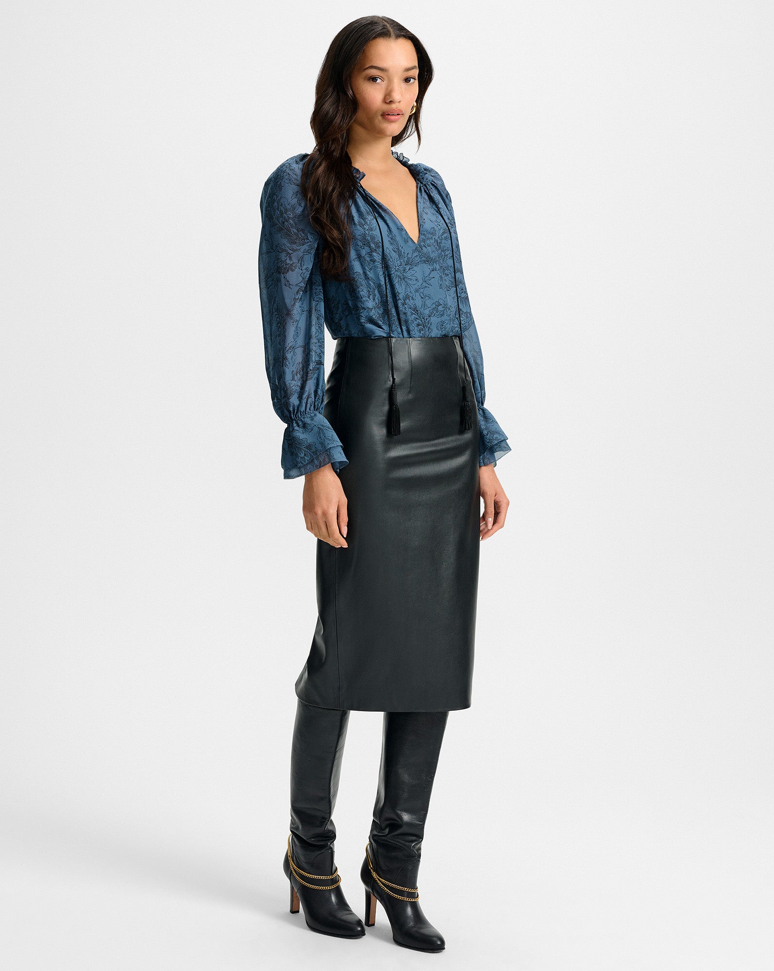 Holmes Midi Pencil Skirt in Black | Veronica Beard