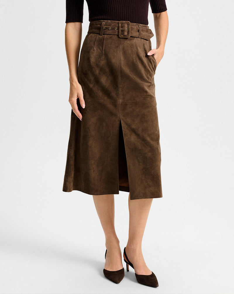 Veronica Beard Alexie Suede Midi Skirt - Mocha