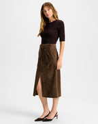 Veronica Beard Alexie Suede Midi Skirt - Mocha
