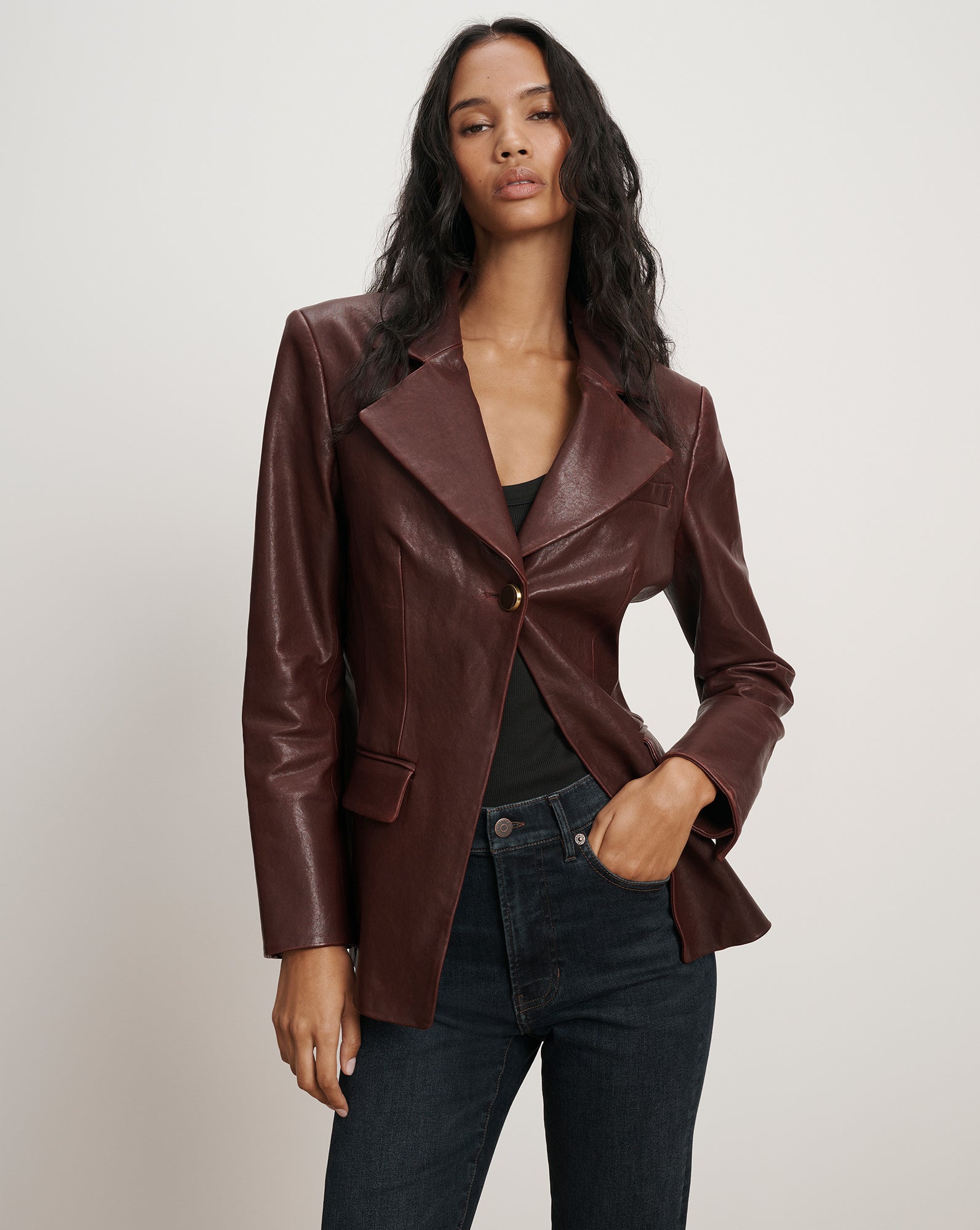 Kessler Leather Dickey Jacket in Burgundy Raisin | Veronica Beard