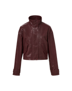 Veronica Beard Bateman Cropped Leather Jacket Raisin