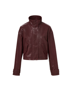 Veronica Beard Bateman Cropped Leather Jacket Raisin