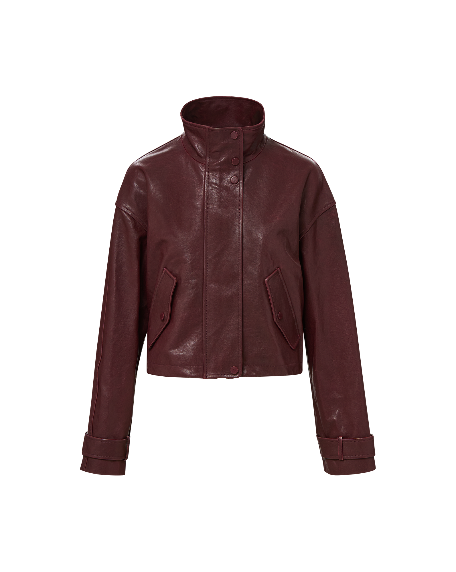 Veronica Beard Bateman Cropped Leather Jacket Raisin