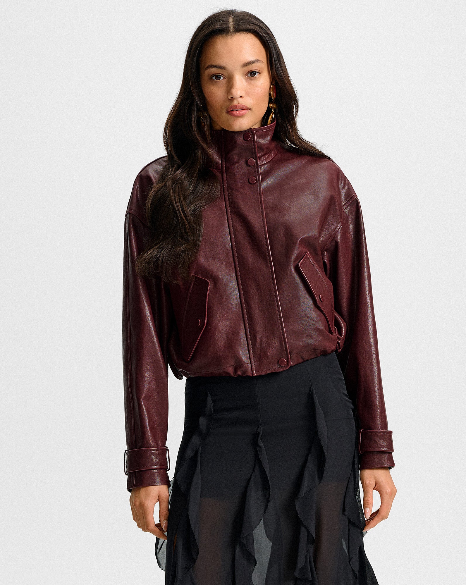 Veronica Beard Bateman Cropped Leather Jacket - Raisin