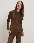 Veronica Beard Wittaker Suede Button-Down Shirt - Mocha