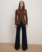 Veronica Beard Wittaker Suede Button-Down Shirt - Mocha