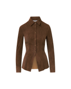 Veronica Beard Wittaker Suede Button-Down Shirt - Mocha