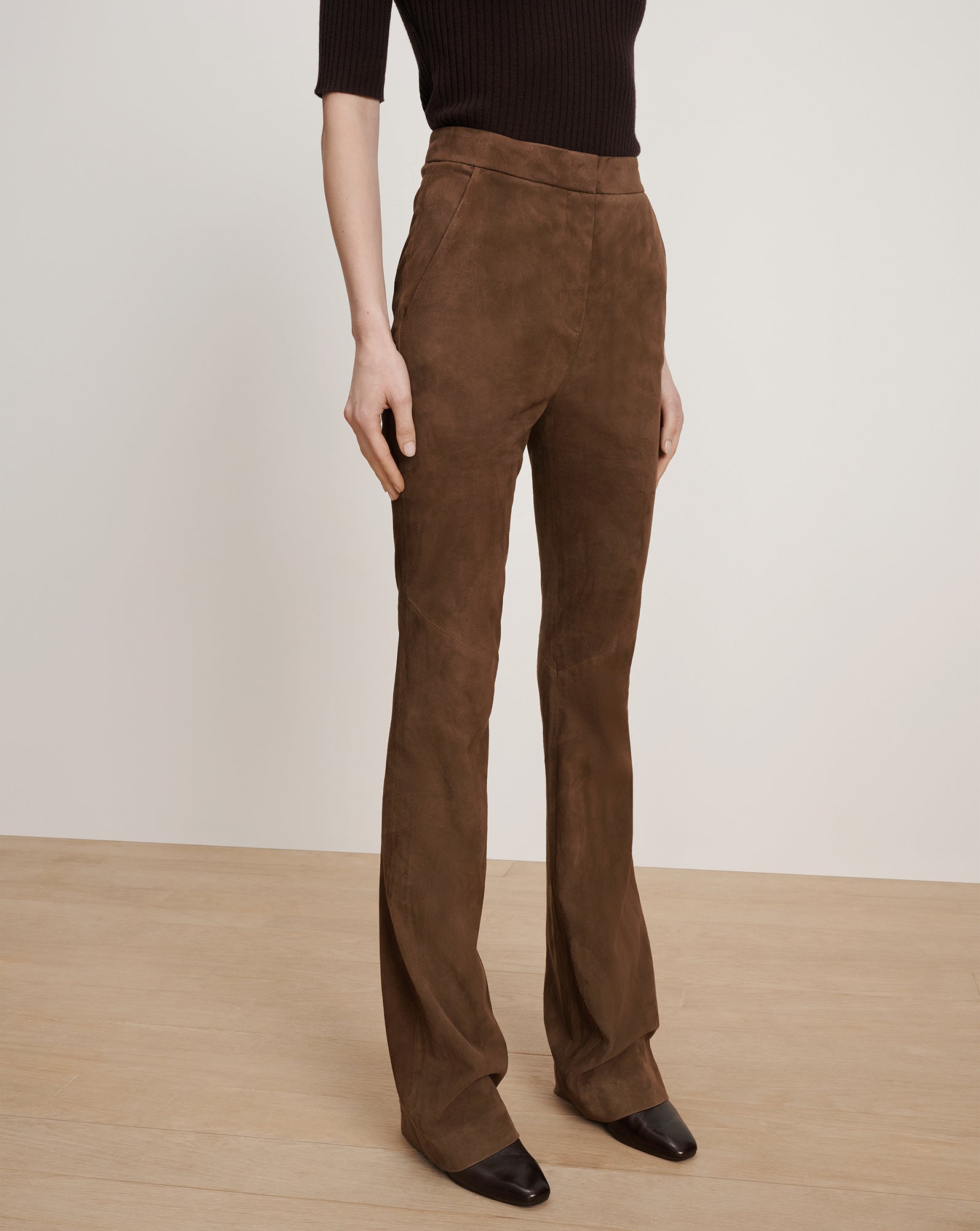 Gracie Suede Flare Pant in Mocha Brown | Veronica Beard