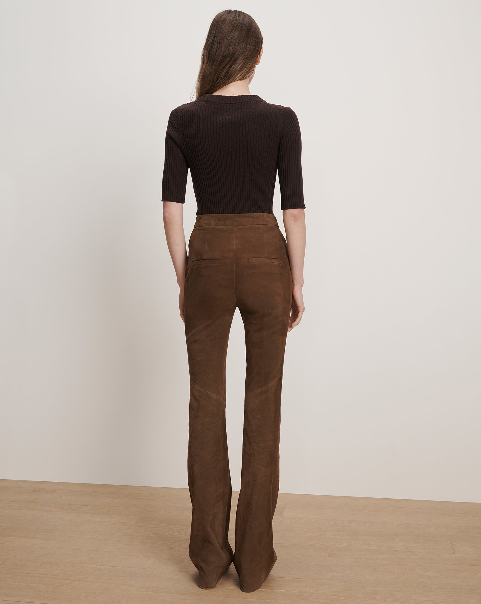 Gracie Suede Flare Pant in Mocha Brown | Veronica Beard