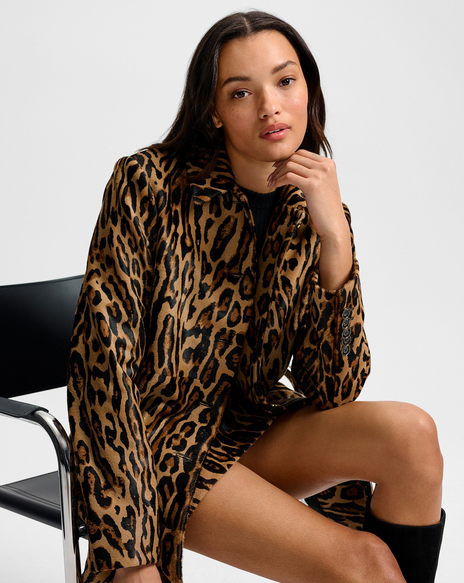 Veronica Beard Shelley Calf Hair Dickey Coat - Camel Multi