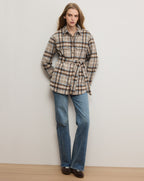 Veronica Beard Mikaela Belted Shacket - Whisky Multi Plaid