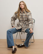 Veronica Beard Mikaela Belted Shacket - Whisky Multi Plaid