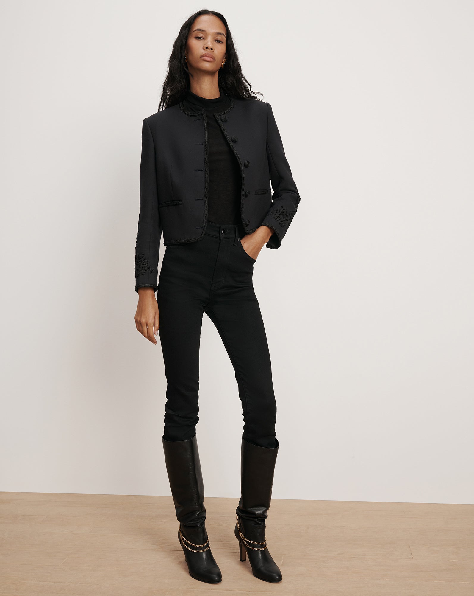 Latrell Embroidered Jacket in Navy | Veronica Beard