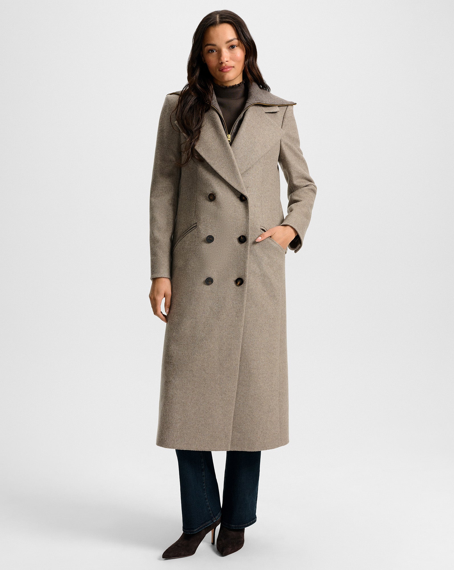 Seth Cashmere Coat in Taupe Melange | Veronica Beard
