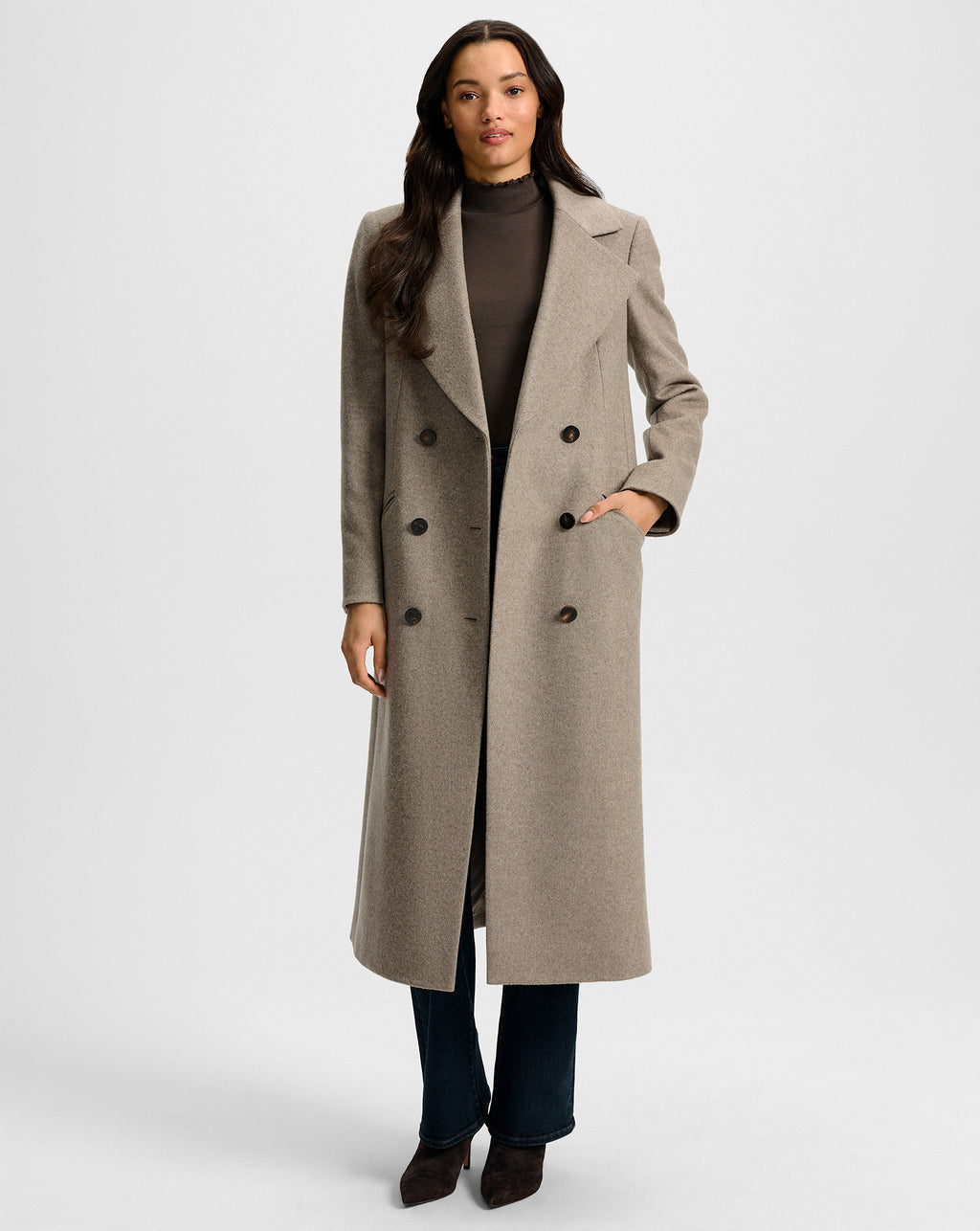 Veronica Beard Seth Wool-Cashmere Dickey Coat - Taupe Melange
