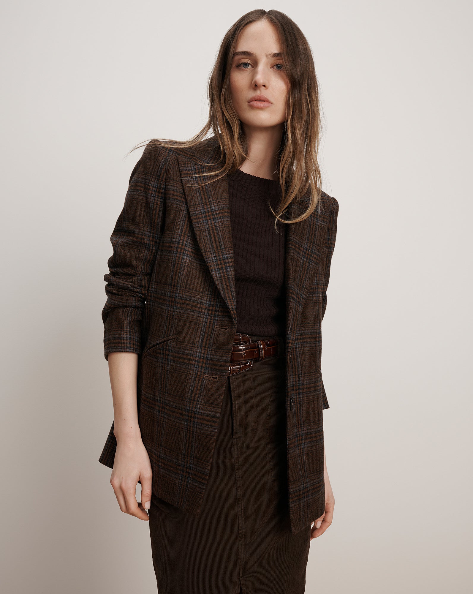 Maci Plaid Dickey Jacket in Brown & Blue Multi | Veronica Beard