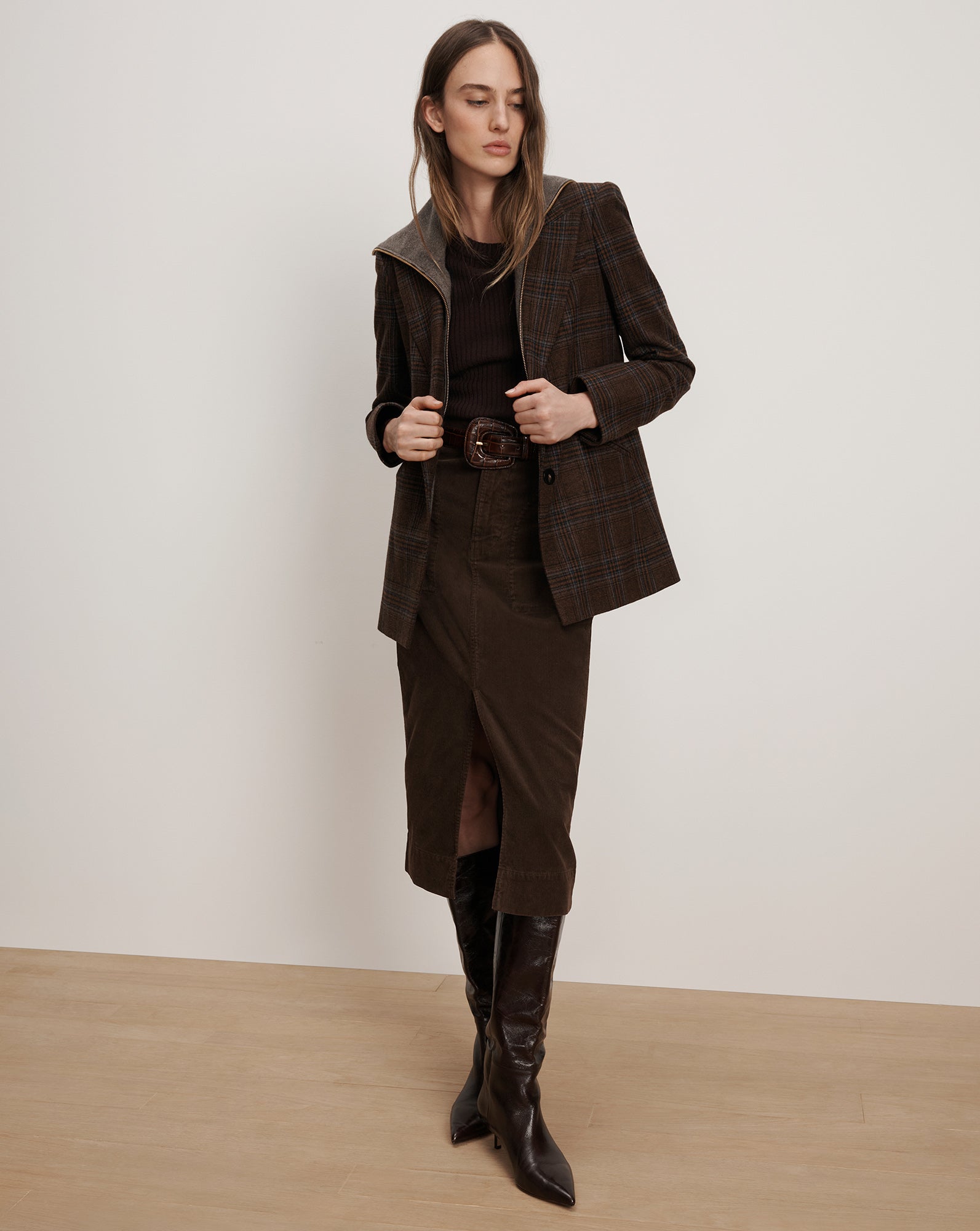 Maci Plaid Dickey Jacket in Brown & Blue Multi | Veronica Beard