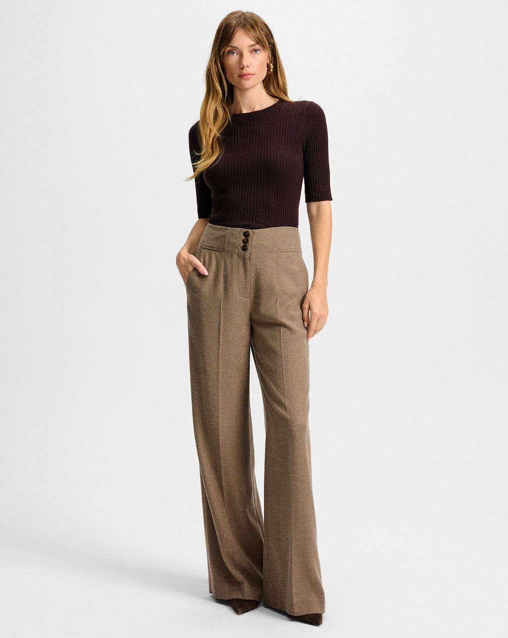 Veronica Beard Giovanna Wide-Leg Pant - Lichen Melange