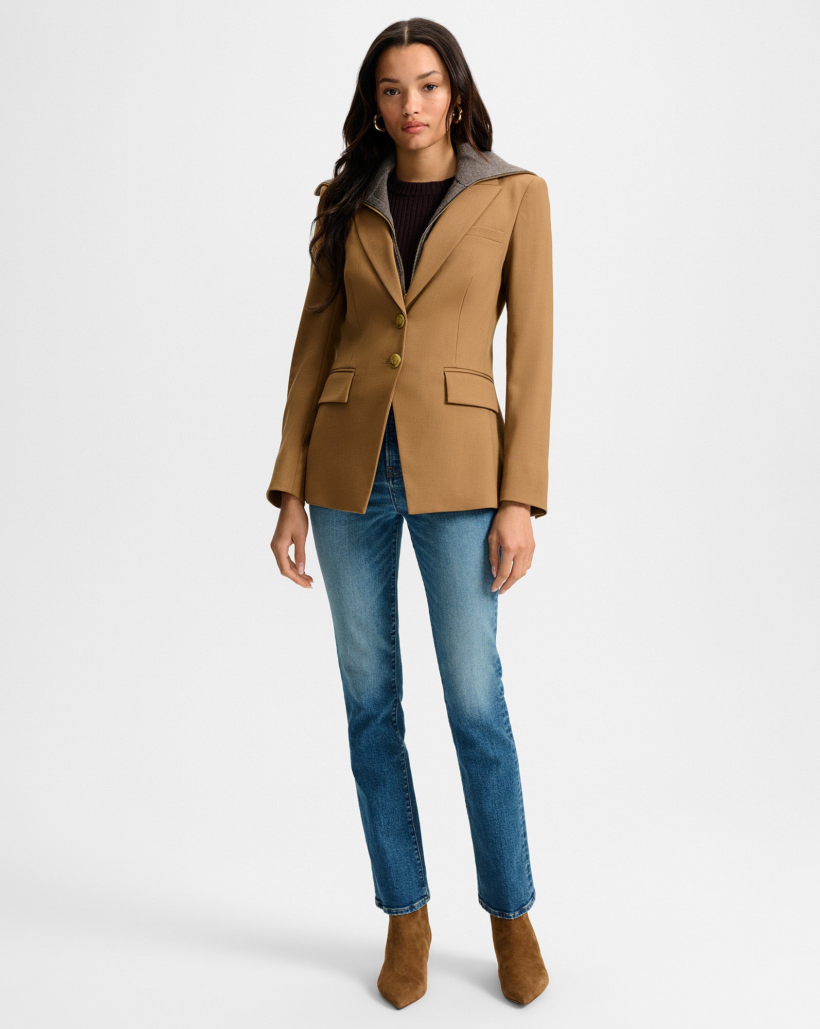 Izara Wool Dickey Jacket in Tan Dark Acorn | Veronica Beard