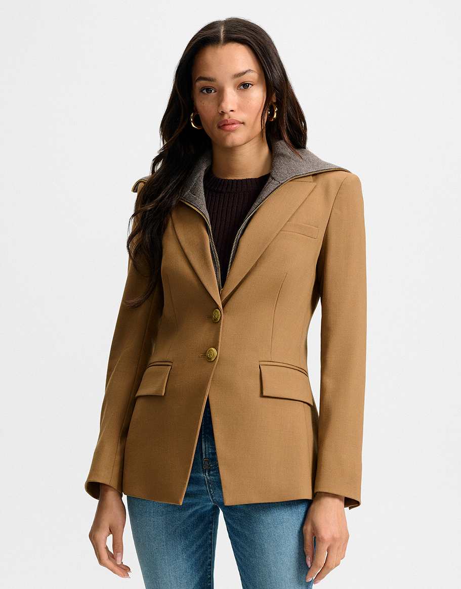 Izara Wool Dickey Jacket in Tan Dark Acorn | Veronica Beard