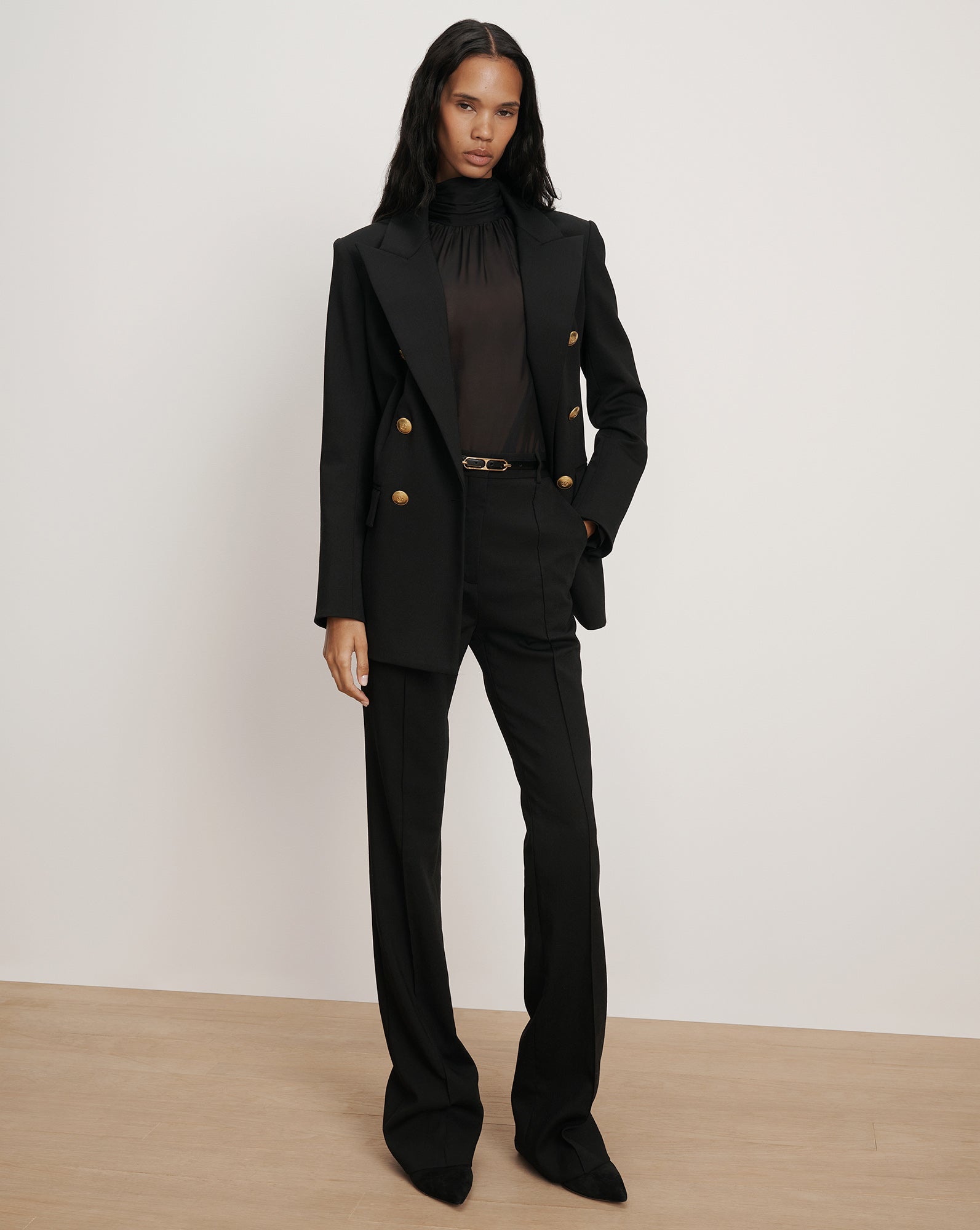 Gracie Belted Flare Pant in Black | Veronica Beard