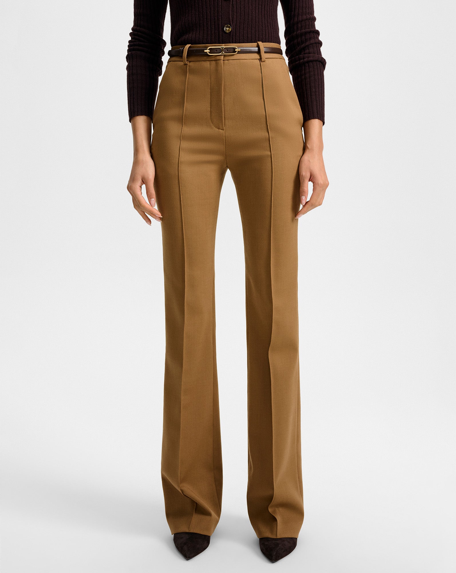 Gracie Belted Flare Pant in Tan Dark Acorn | Veronica Beard