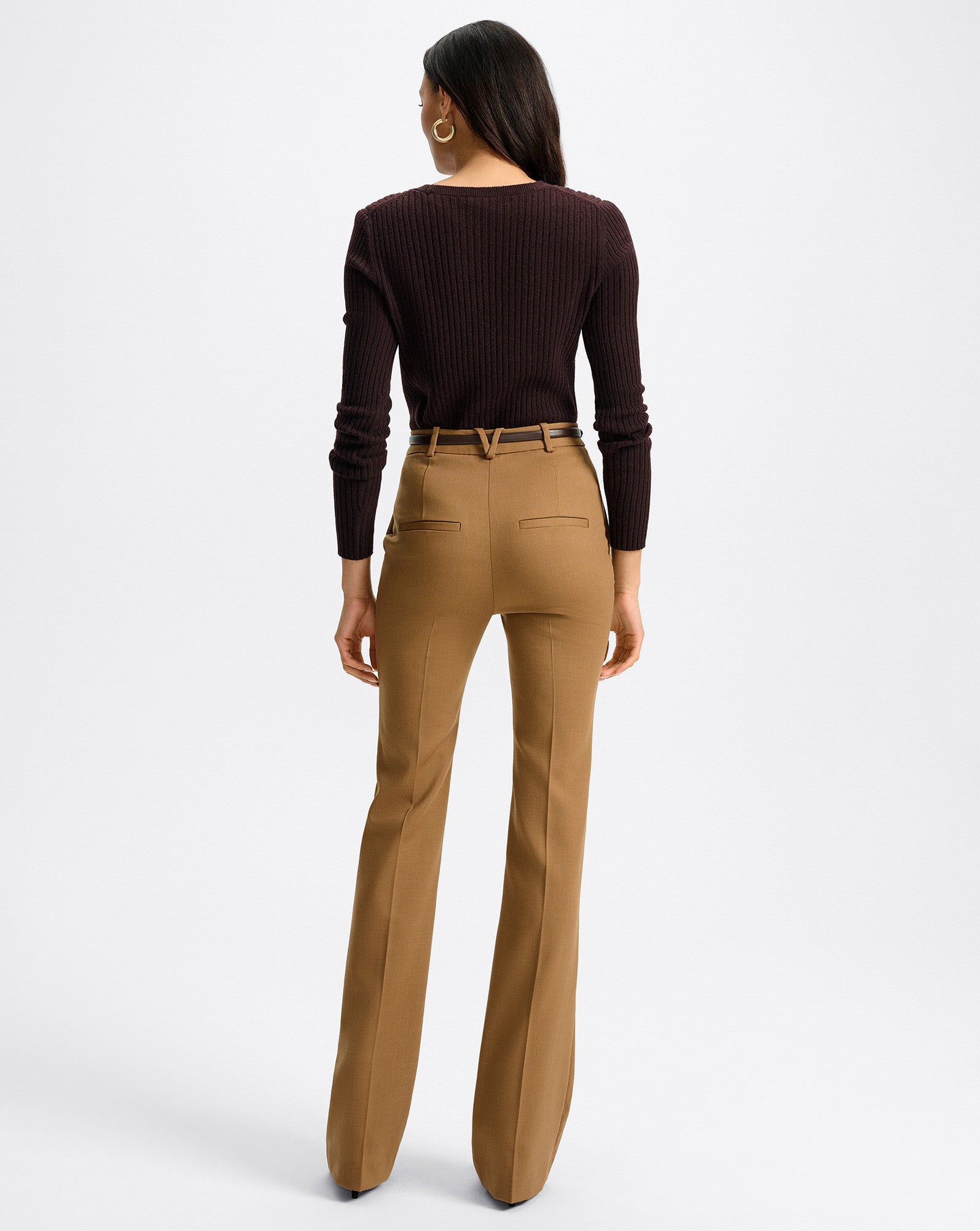 Gracie Belted Flare Pant in Tan Dark Acorn | Veronica Beard