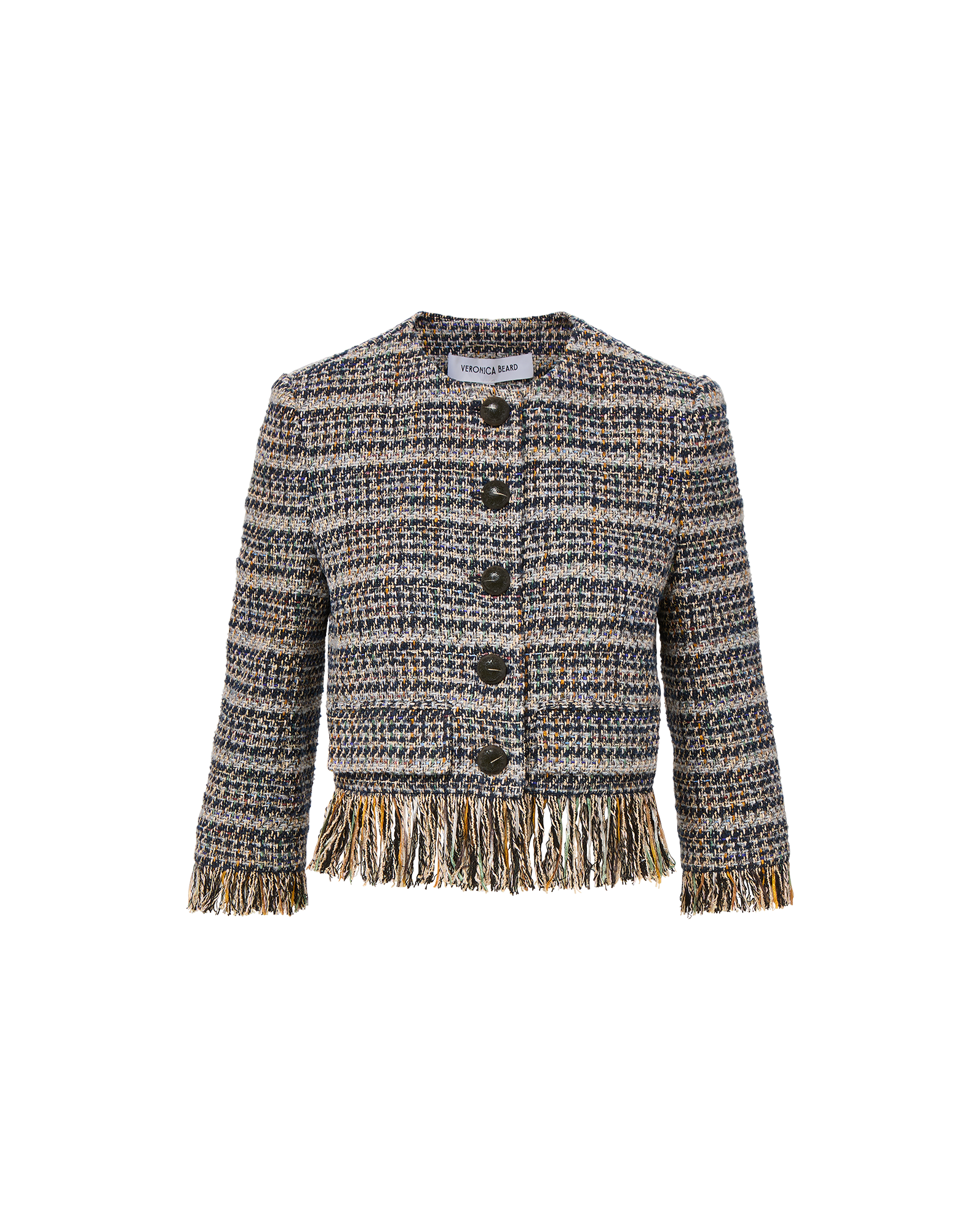 Lyons Fringe Jacket in Navy Tweed Multi | Veronica Beard