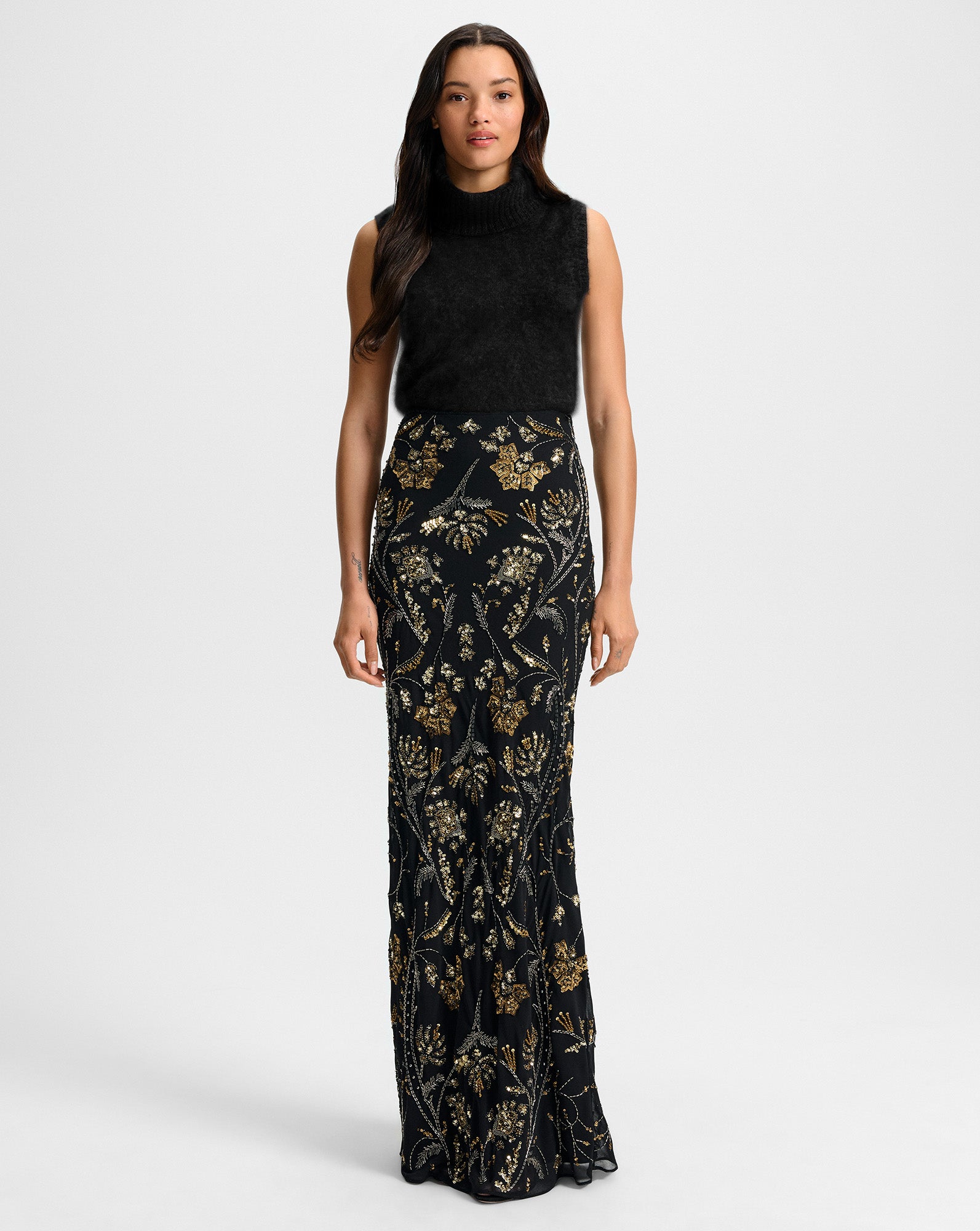 Veronica Beard Medina Floral-Embellished Maxi Skirt - Black