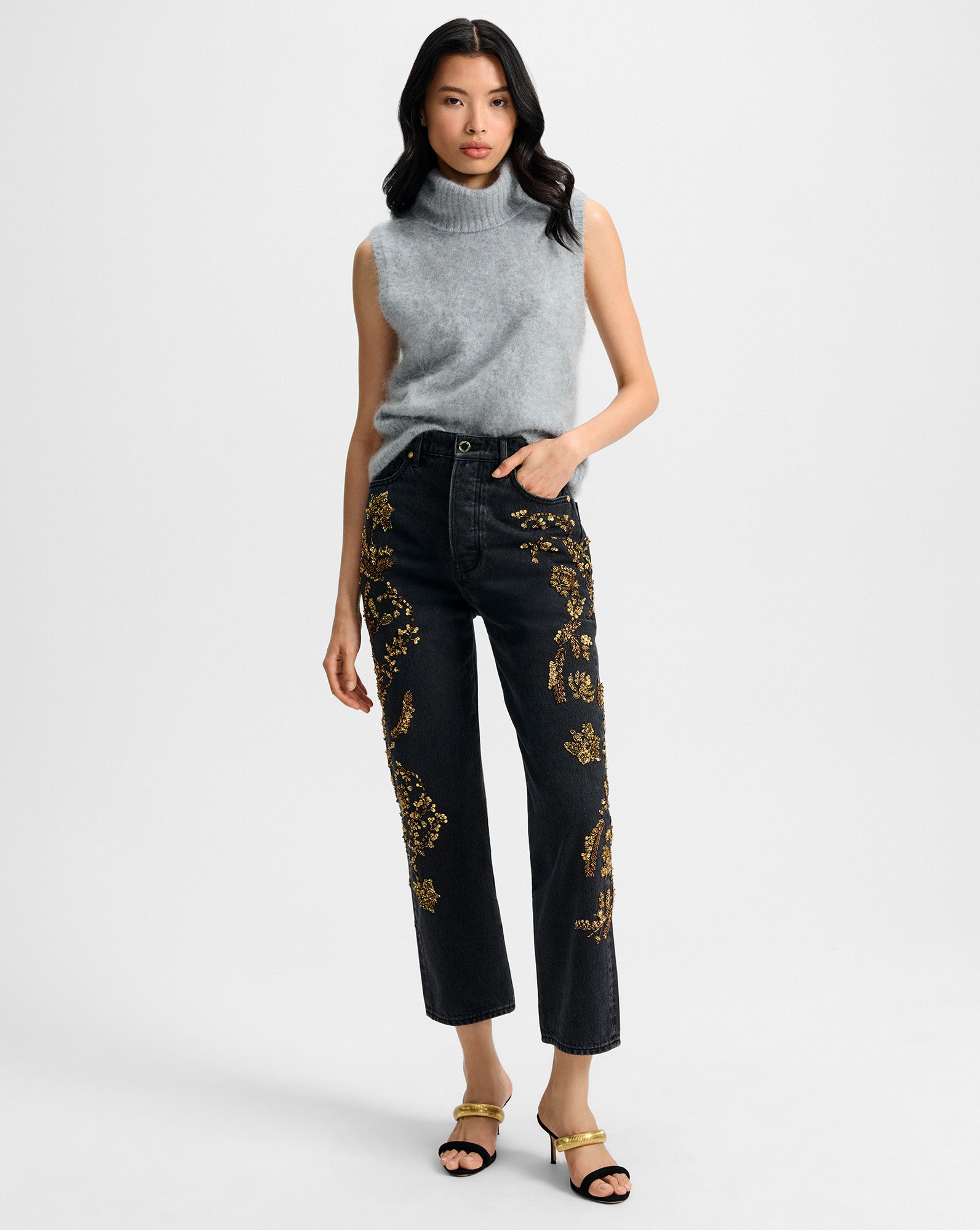Mazzy Brushed Cashmere Sleeveless Sweater in Heather Grey