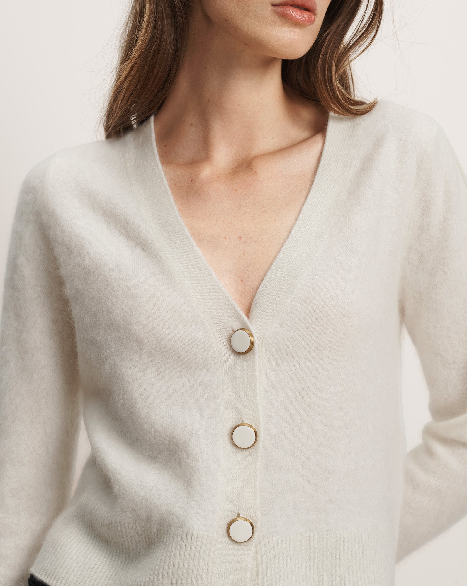 VERONICAJACQUARDKNIT CARDIGAN ホワイト Solene Brushed Cashmere Cardigan in Ivory | Veronica Beard