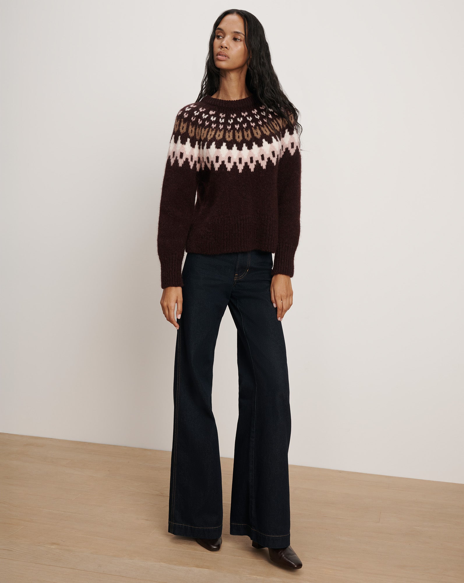 Anne Fair Isle Sweater in Raisin Multi Maroon | Veronica Beard