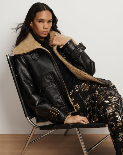 Veronica Beard Danika Shearling Jacket - Shiny Black