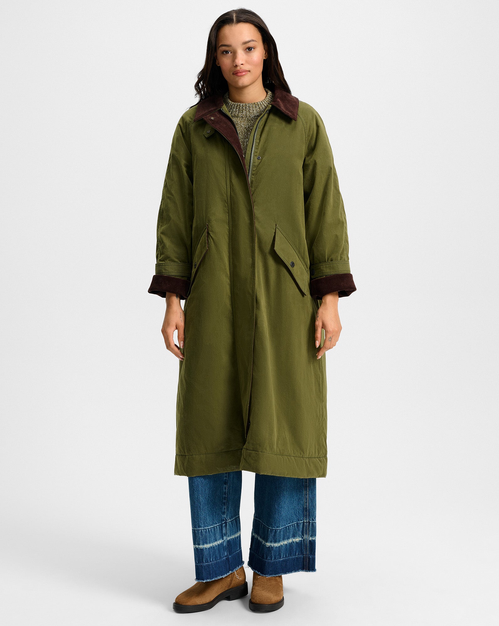 Dietz Coated Field Coat in Green Army | Veronica Beard