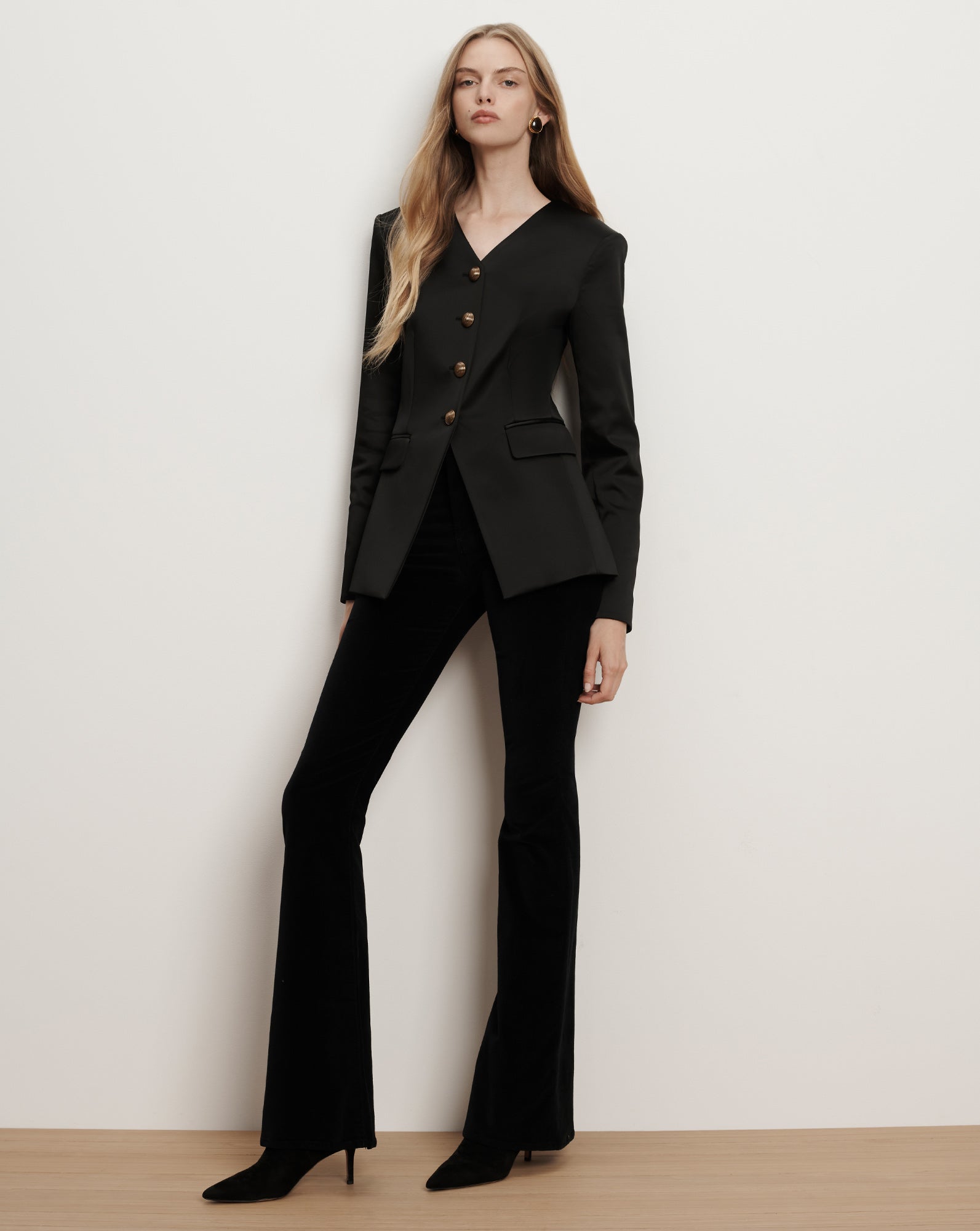 Cynthia Satin Tailored Blazer Jacket in Black | Veronica Beard