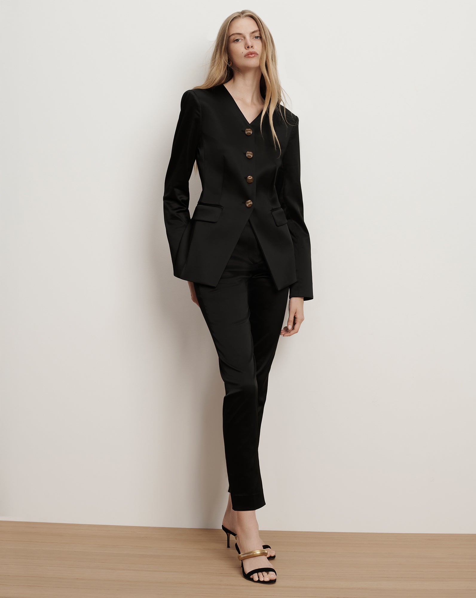 Cynthia Satin Tailored Blazer Jacket in Black | Veronica Beard