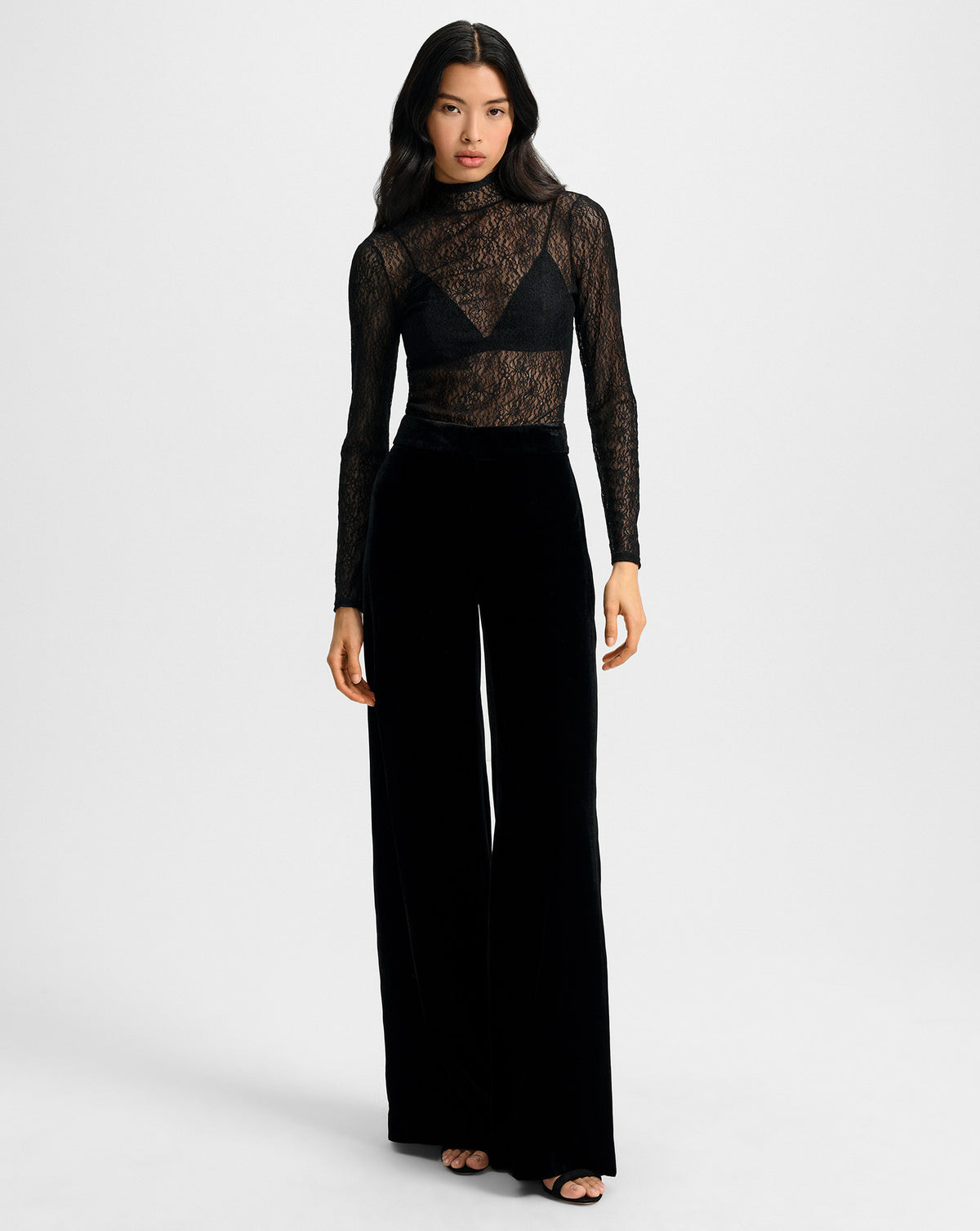 Screen Color Dark Code Alex Velvet Wide-Leg Pant in Black | Veronica Beard