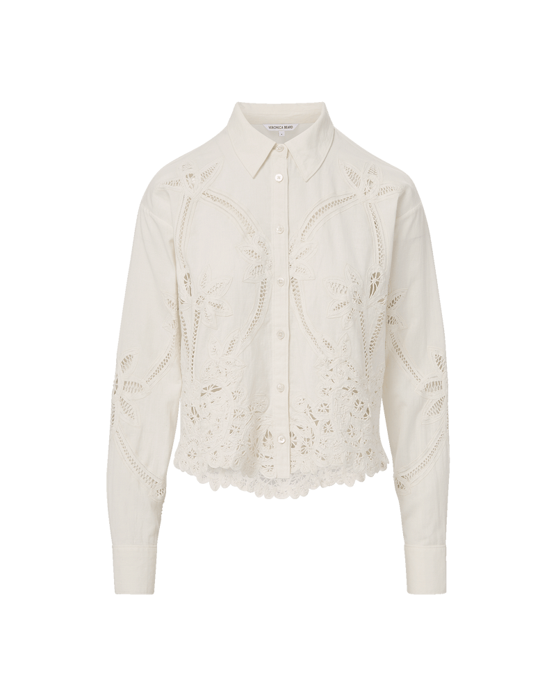Veronica Beard Aderes Eyelet Button-Down Shirt - Dove White