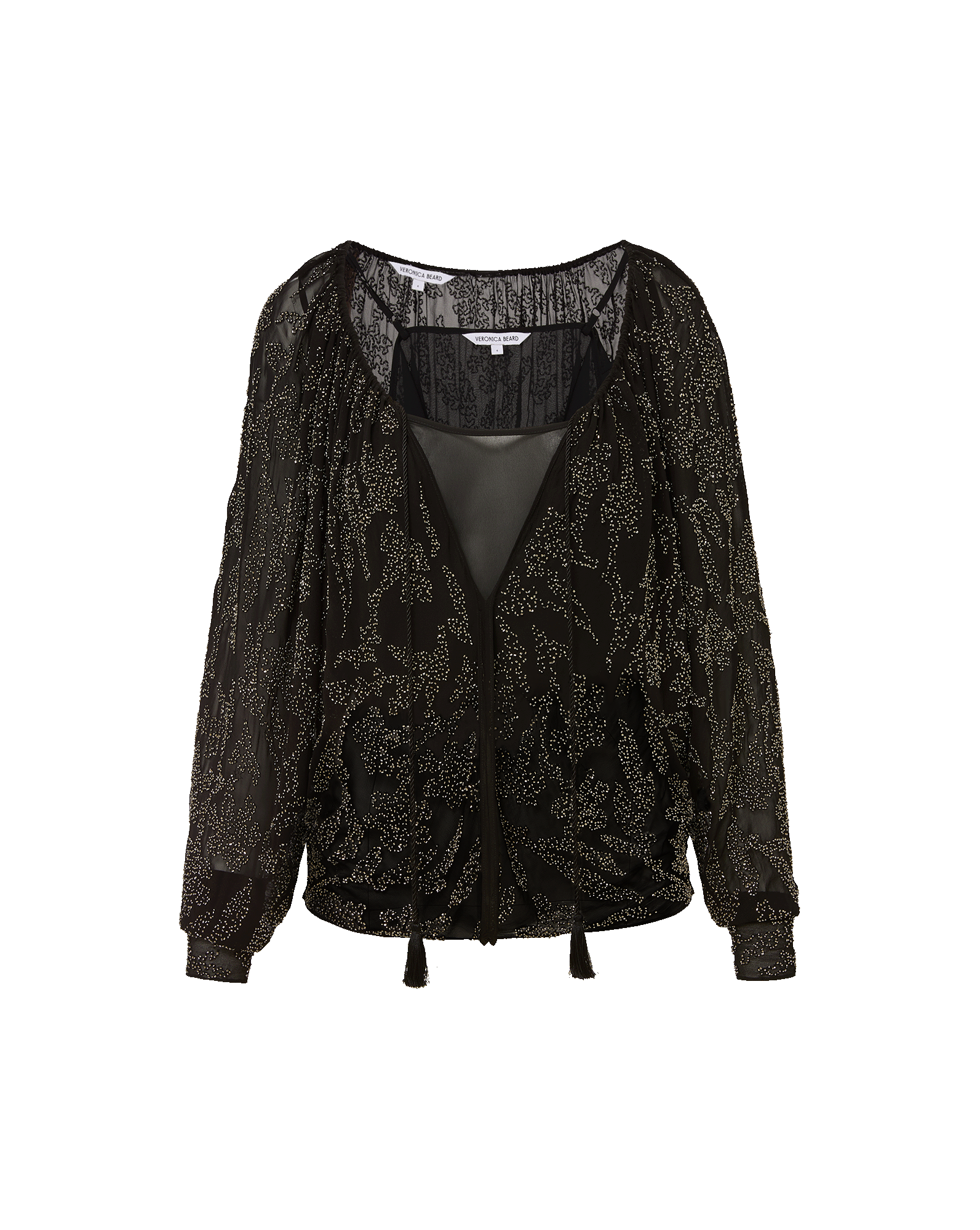 Marlena Beaded Long-Sleeve Blouse in Black | Veronica Beard