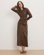 Veronica Beard Irma Stretch-Silk Midi Dress - Walnut Multi