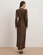 Veronica Beard Irma Stretch-Silk Midi Dress - Walnut Multi