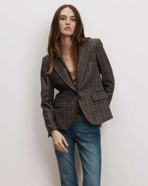 Tyra Plaid Dickey Jacket in Brown & Blue Charcoal Multi | Veronica