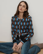 Veronica Beard Sylvane Argyle Cardigan - Black Multi