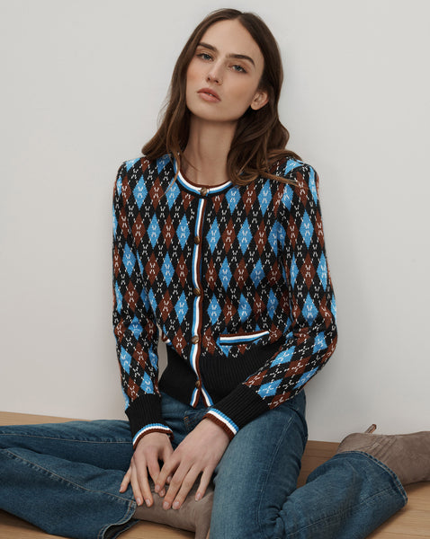 Sylvane Argyle Cardigan in Black Multi | Veronica Beard