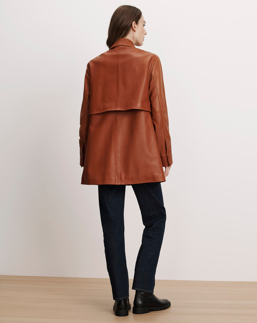 Veronica Beard Liora Leather Utility Dickey Coat - Red Oak