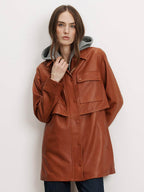 Veronica Beard Liora Leather Utility Dickey Coat - Red Oak