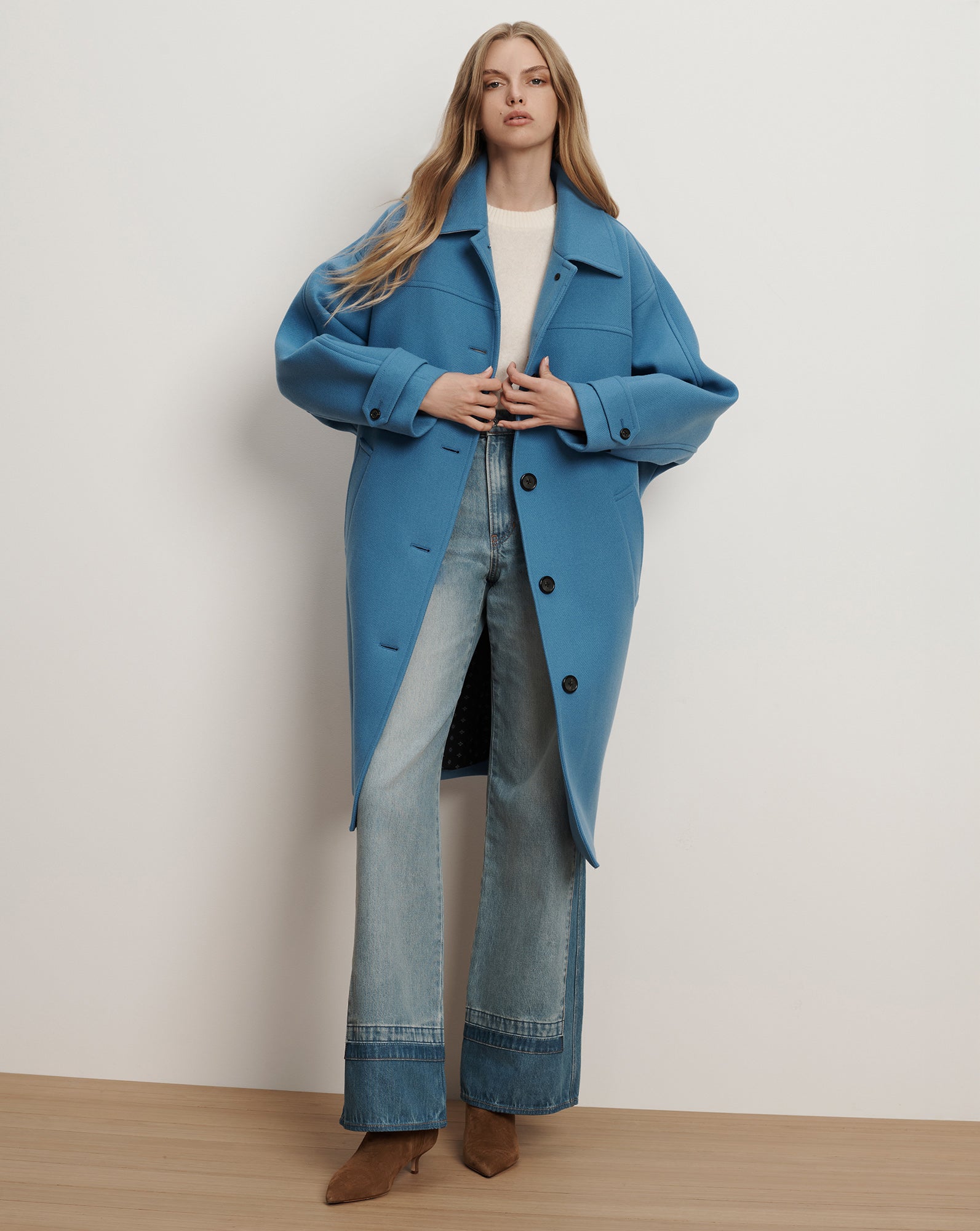 Laurent Cocoon Dickey Twill Coat in Blue Jasper | Veronica Beard