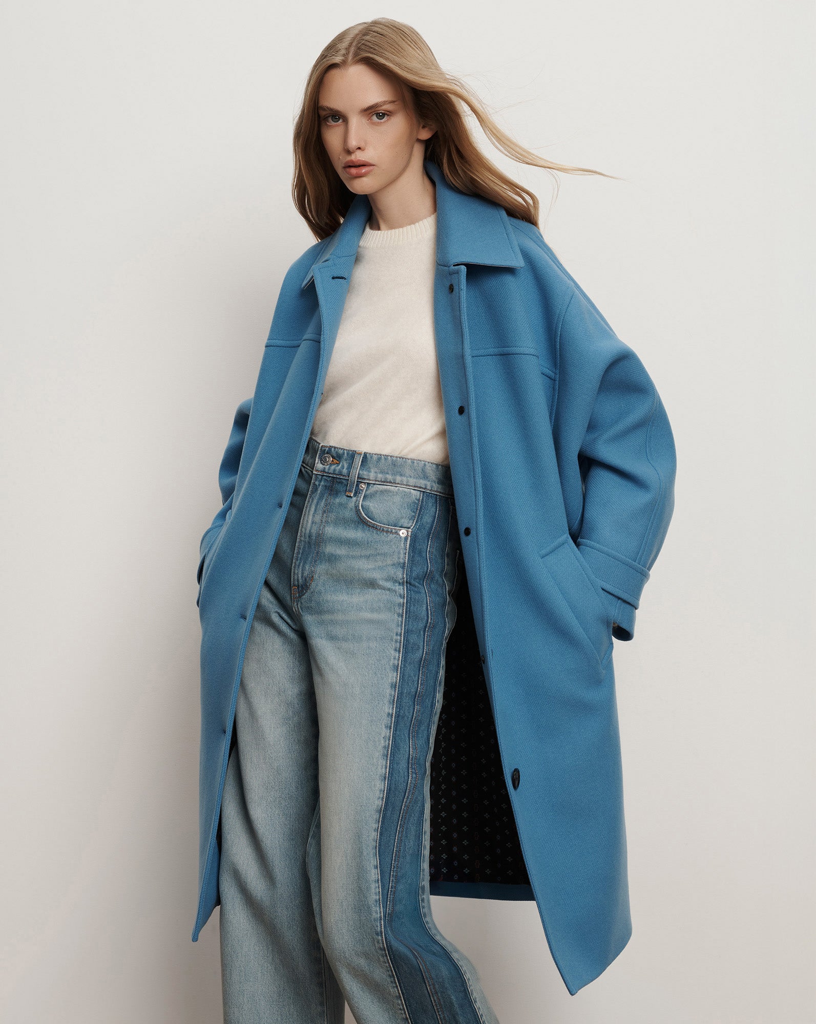 Laurent Cocoon Dickey Twill Coat in Blue Jasper | Veronica Beard