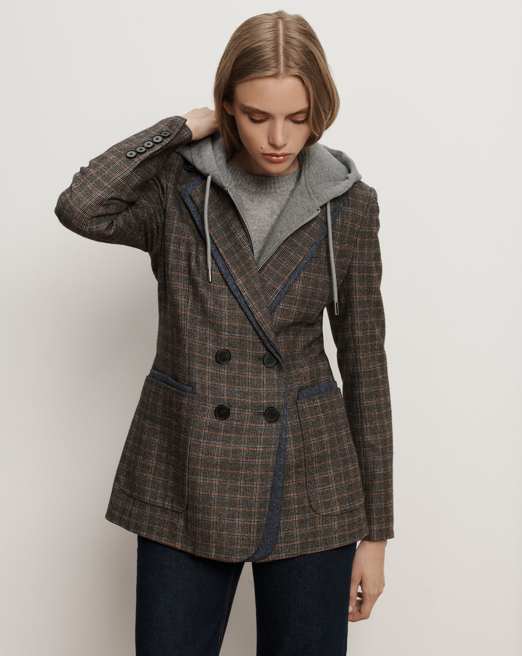 Veronica Beard Hedi Plaid Dickey Jacket - Charcoal Multi