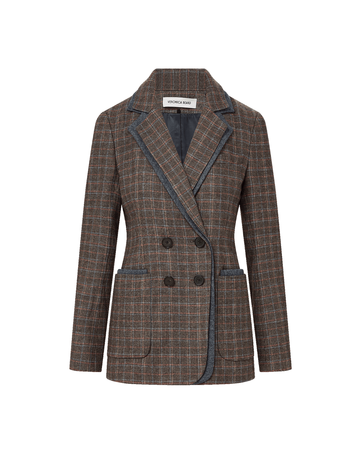 Blazer Double Poitrine Veronica Beard - Taille 1 - Bleu - Cuir & Plaid - Occasion Très Bon état
